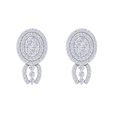 Oval drop earrings in white gold with white diamonds of 0.97 ct in weight
