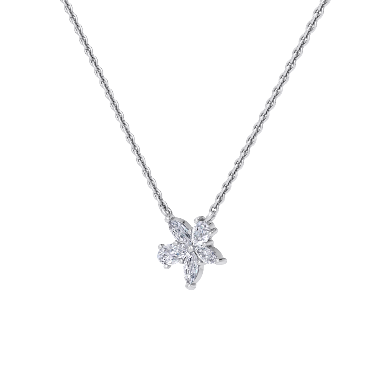 Petite flower necklace in yellow gold with white diamonds of 0.61 ct in weight

