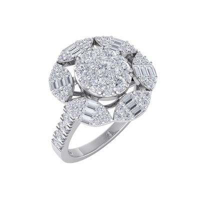 Diamond flower ring in yellow gold with white diamonds of 1.52 ct in weight