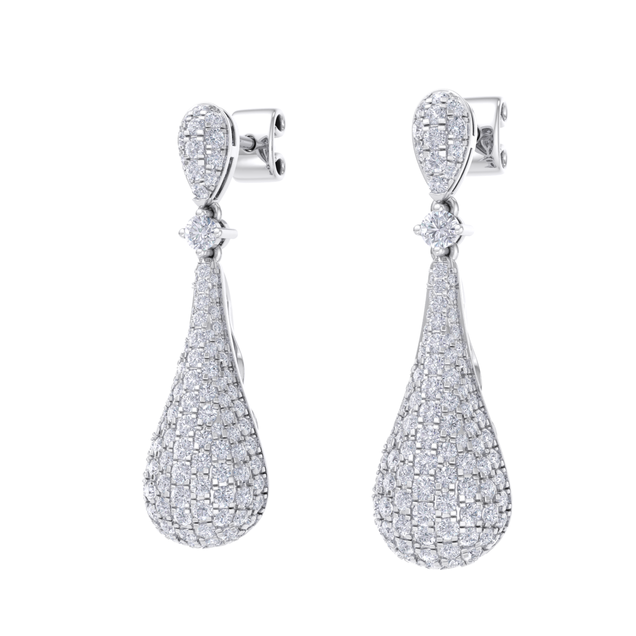 Diamond chandelier earrings in yellow gold with white diamonds of 1.73 ct in weight