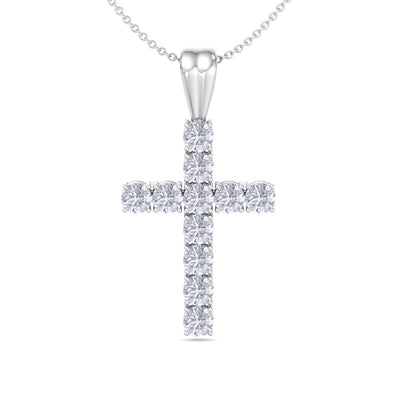 Diamond cross pendant in white gold with white diamonds of 1.00 ct in weight