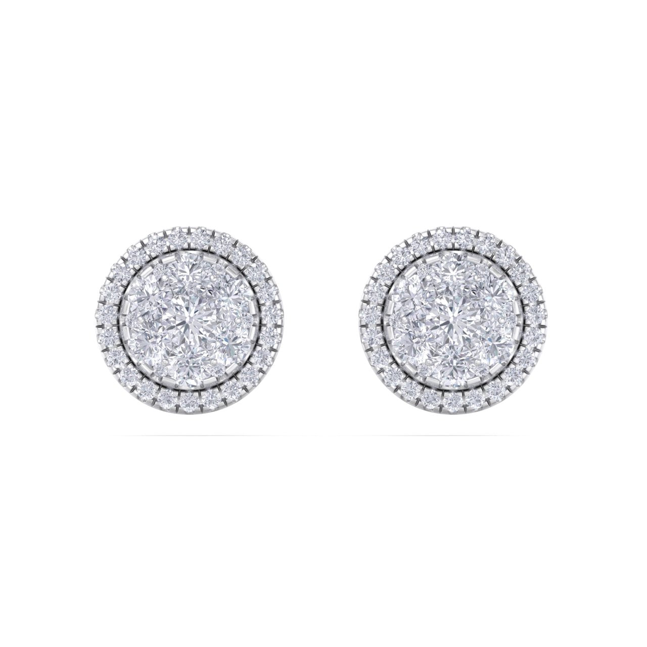 Round halo stud earrings in rose gold with white diamonds of 1.08 ct in weight