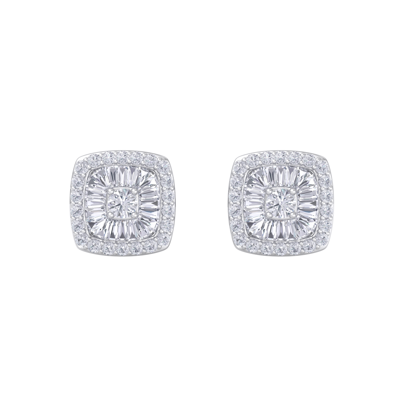 Square halo earrings in white gold with white diamonds of 0.60 ct in weight
