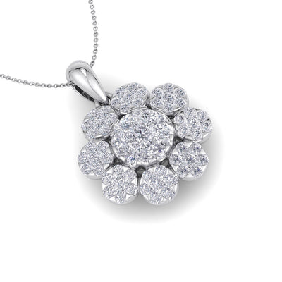 Flower shaped pendant in rose gold with white diamonds of 1.84 ct in weight - HER DIAMONDS®
