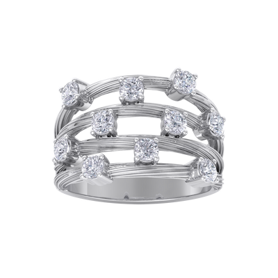 Multi-band ring in white gold with white diamonds of 0.90 ct in weight