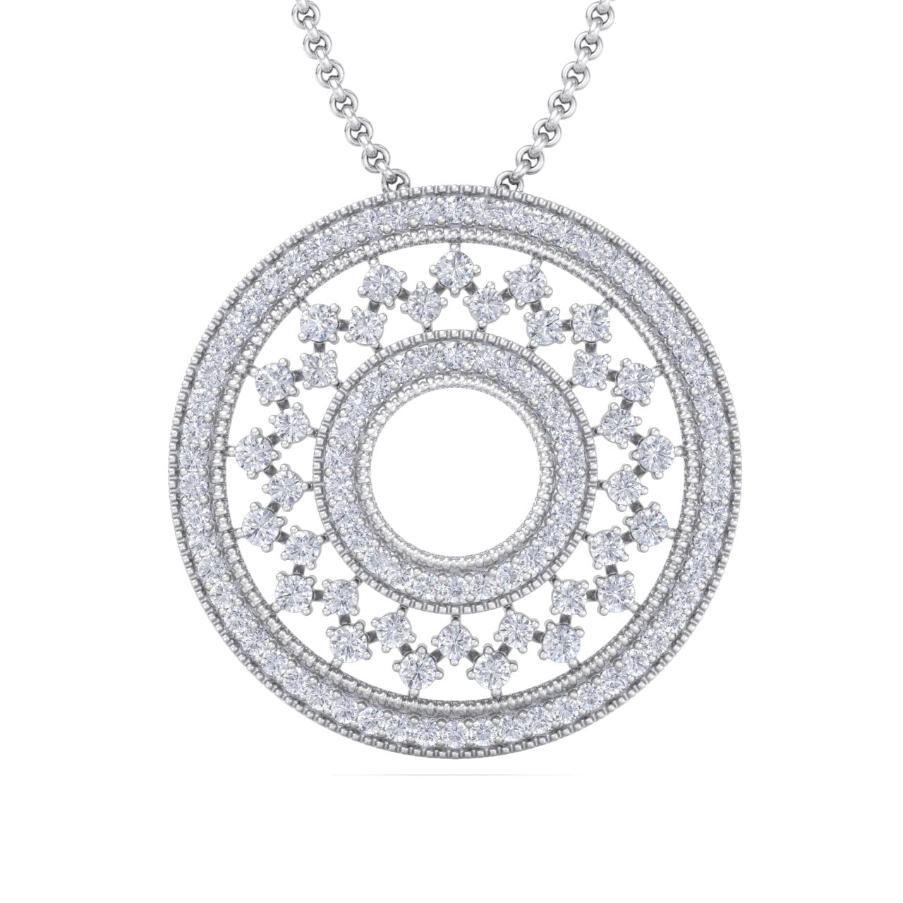 Exclusive round pendant in yellow gold with white diamonds of 4.11 ct in weight