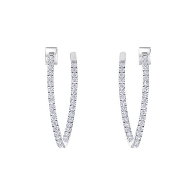 Hoop drop earrings in white gold with white diamonds of 0.90 ct in weight