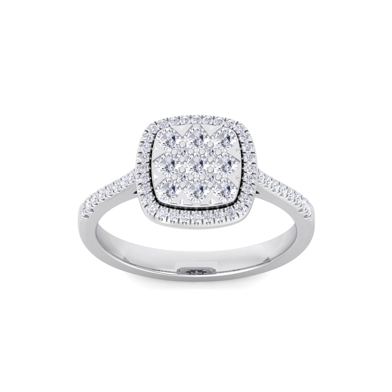 Square ring in white gold with white diamonds of 0.60 ct in weight