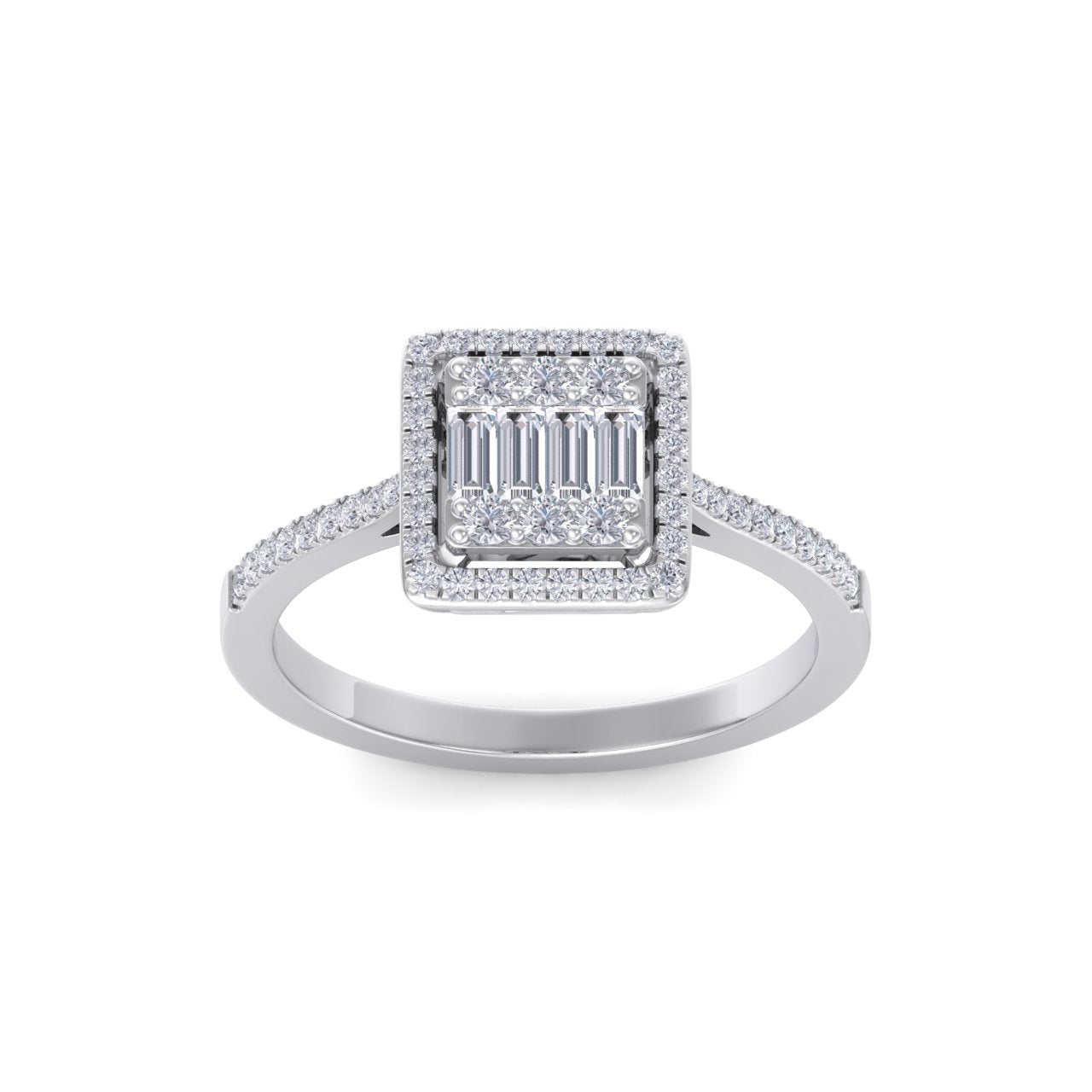 Square ring in white gold with white diamonds of 0.40 ct in weight