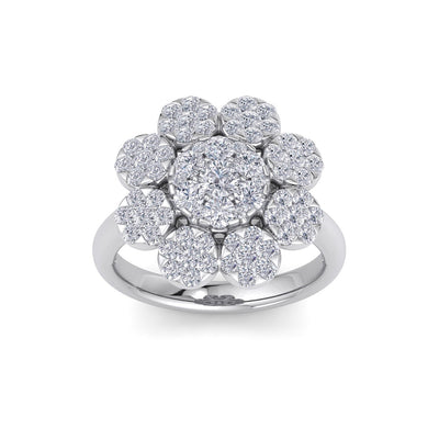 Flower shaped ring in yellow gold with white diamonds of 1.84 ct in weight