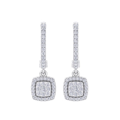 Square drop earrings in white gold with white diamonds of 0.54 ct in weight - HER DIAMONDS®