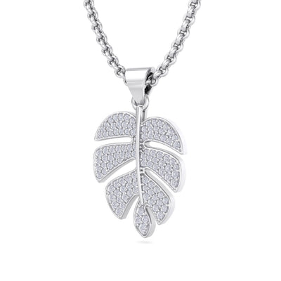 Leaf pendant in white gold with white diamonds of 0.58 ct in weight