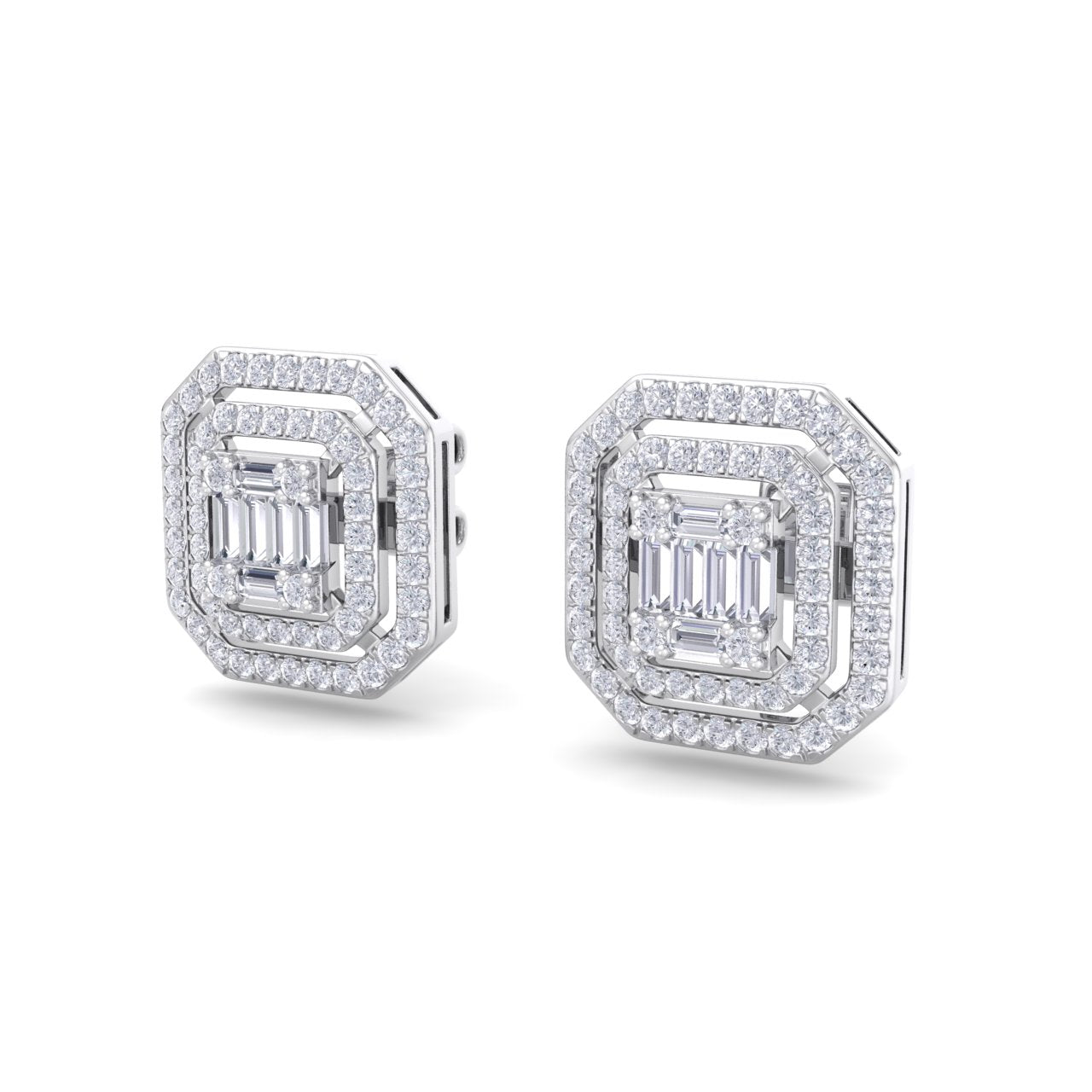 Square earrings in white gold with white diamonds of 2.75 ct in weight