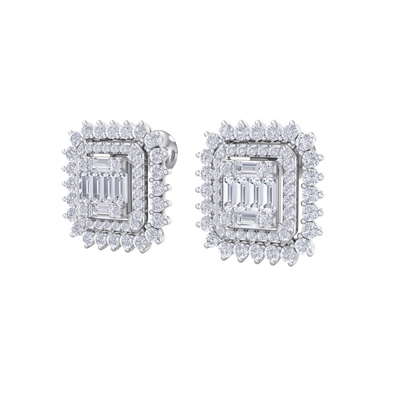 Elegant stud earrings in white gold with white diamond of 1.43 ct in weight