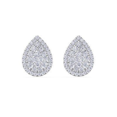 Pear shaped stud earrings in white gold with white diamonds of 1.01 ct in weight