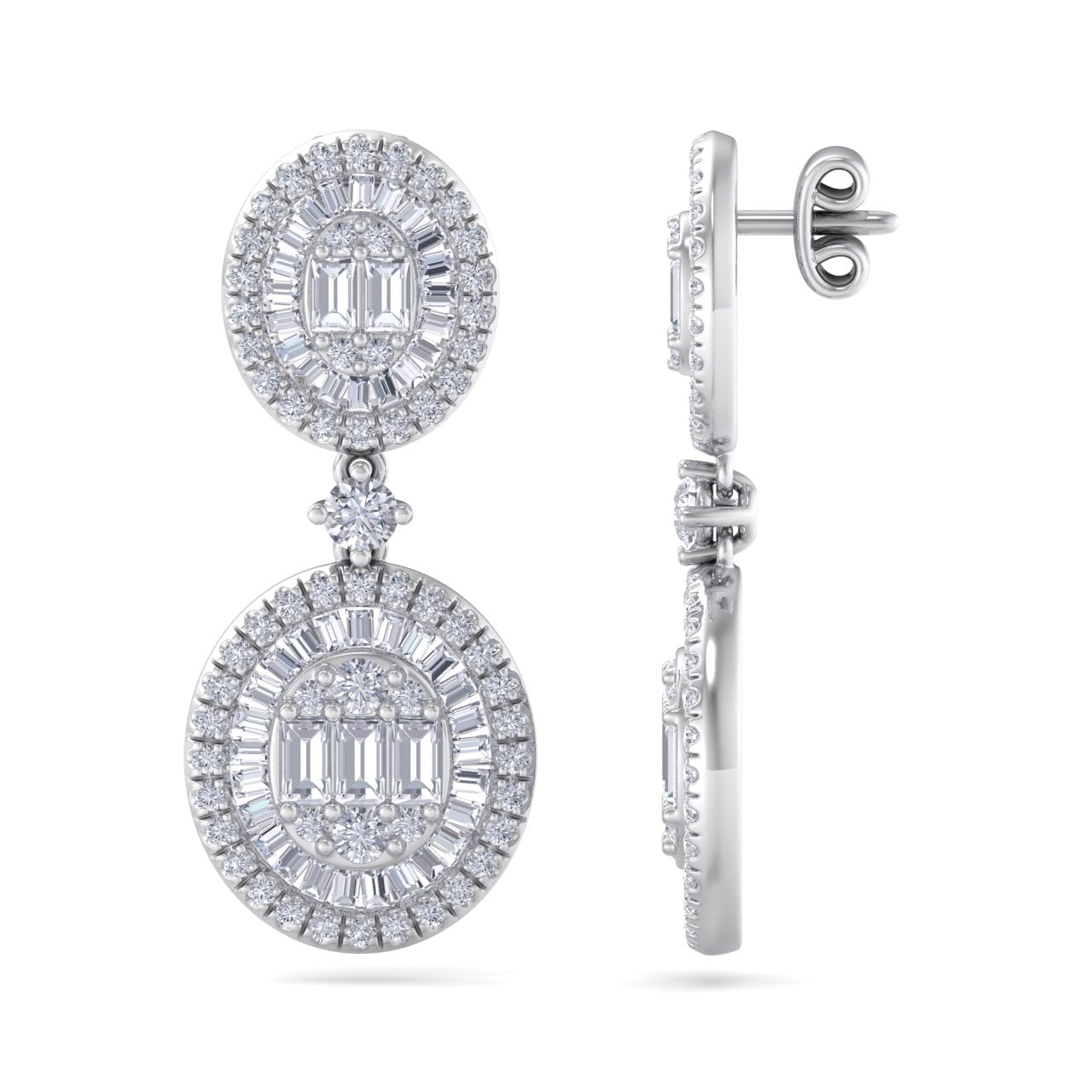 Drop earrings in white gold with white diamonds of 2.33 ct in weight