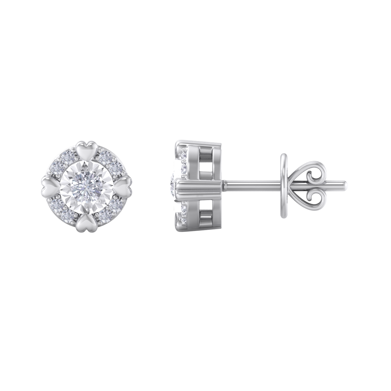 Halo earrings with miracle plate in white gold with white diamonds of 0.20 ct in weight