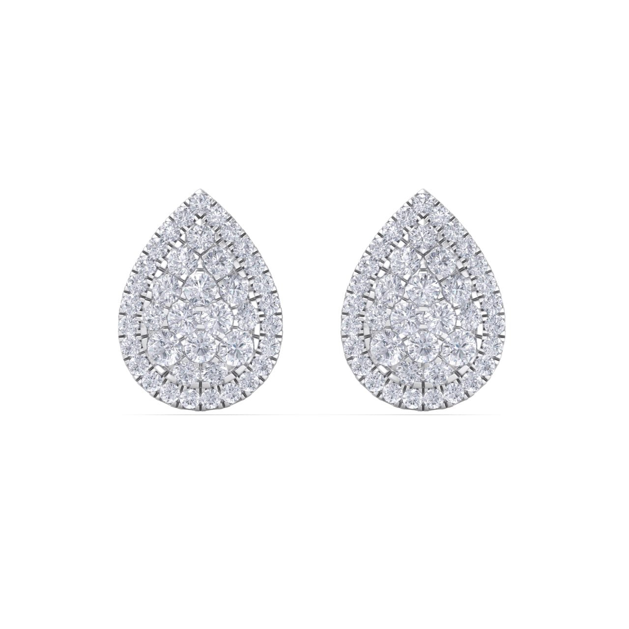 Pear shaped stud earrings in white gold with white diamonds of 1.01 ct in weight