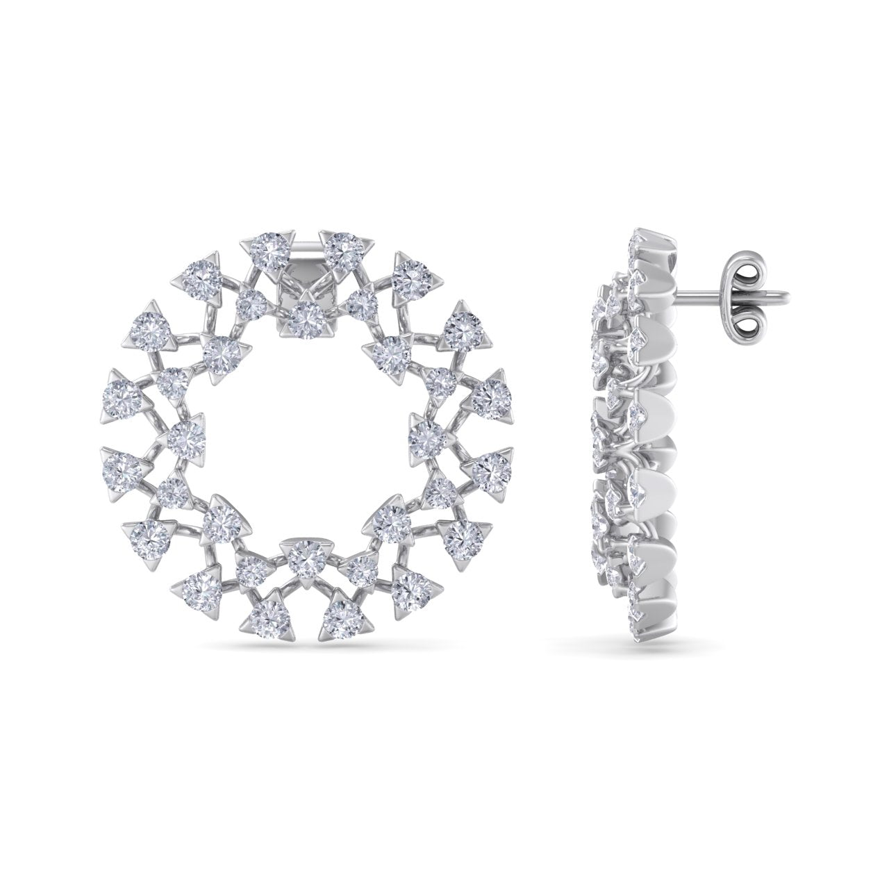 Circle stud earrings in white gold with white diamonds of 2.77 ct in weight