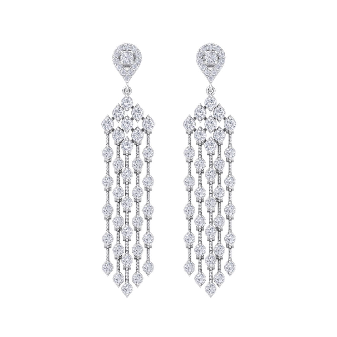 Chandelier earrings in white gold with white diamonds of 4.09 ct in weight