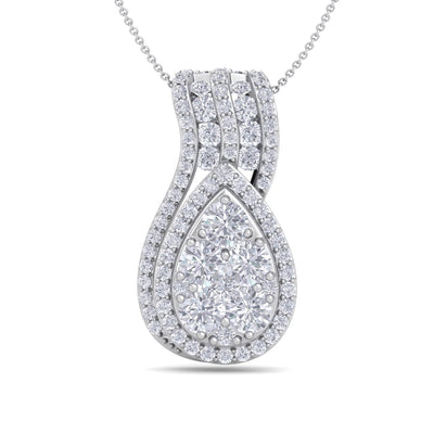 Pear shaped pendant necklace in white gold with white diamonds of 1.35 ct in weight - HER DIAMONDS®
