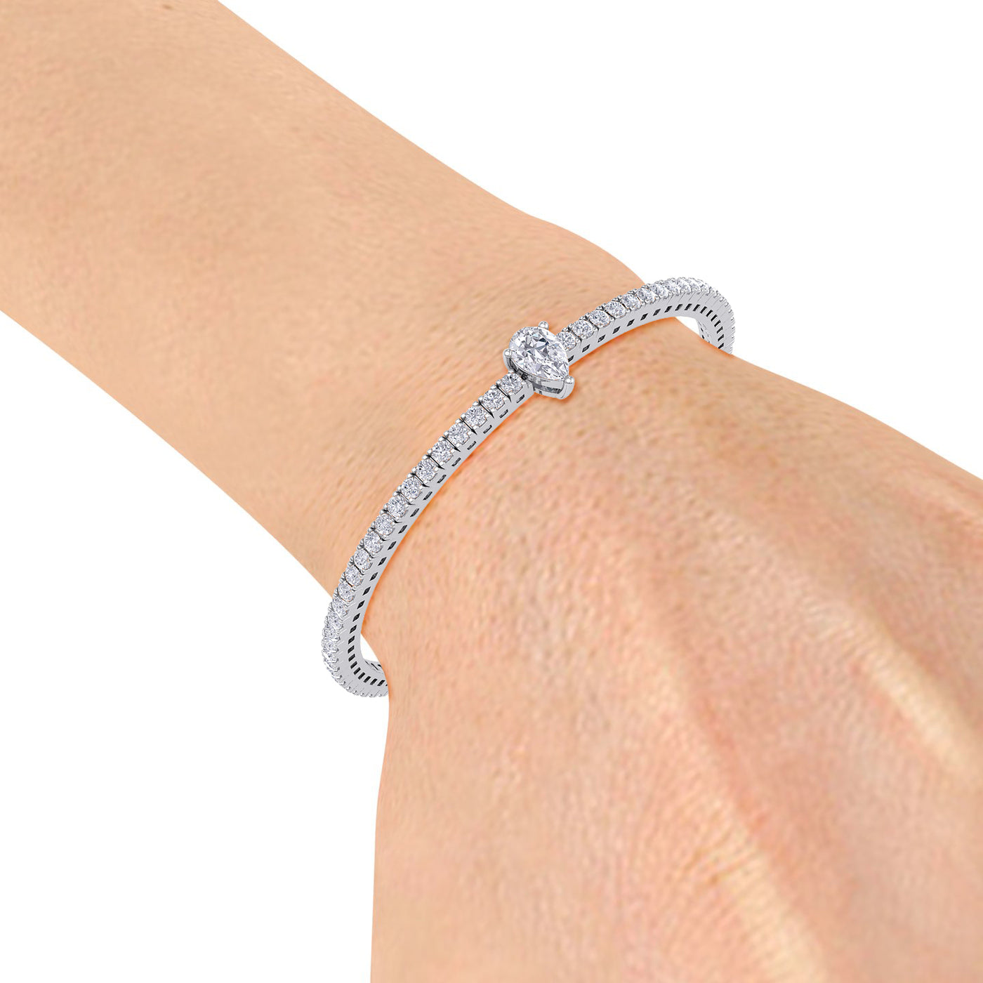 Tennis bracelet with a pear cut center stone in rose gold with white diamonds of 2.15 ct in weight