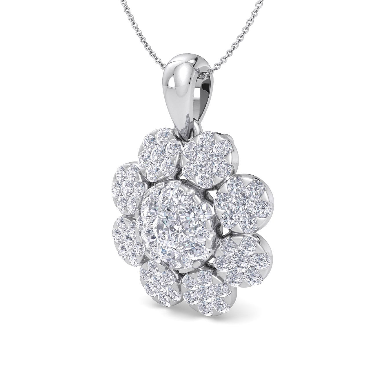 Flower shaped pendant in rose gold with white diamonds of 1.84 ct in weight - HER DIAMONDS®