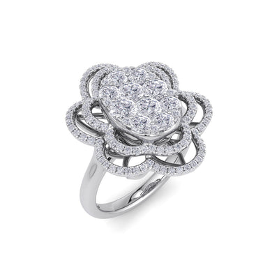 Oval flower shape ring in white gold with white diamonds of 1.43 ct in weight