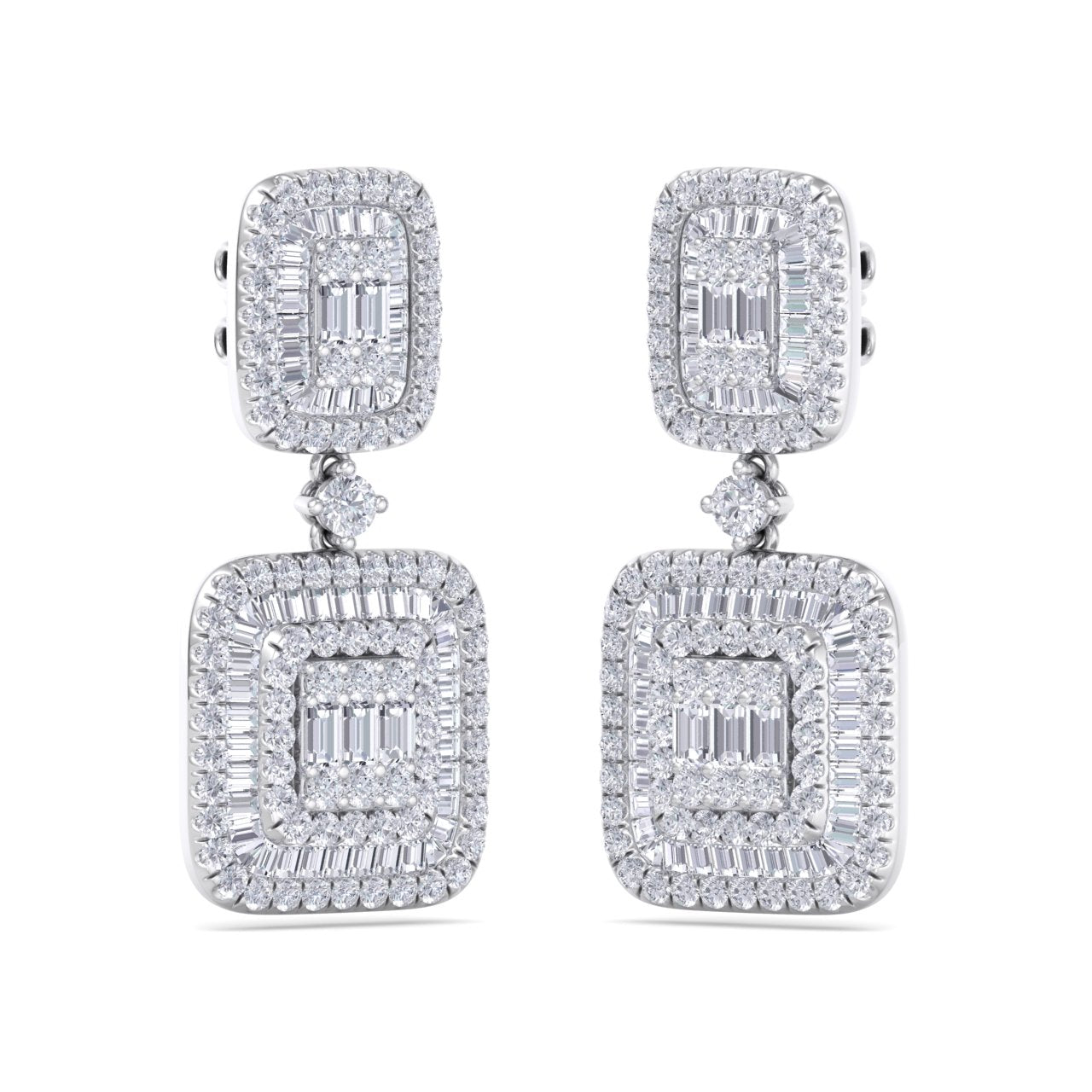 Square drop earrings in white gold with white diamonds of 2.00 ct in weight