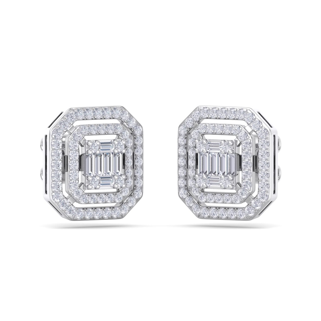 Square earrings in white gold with white diamonds of 2.75 ct in weight