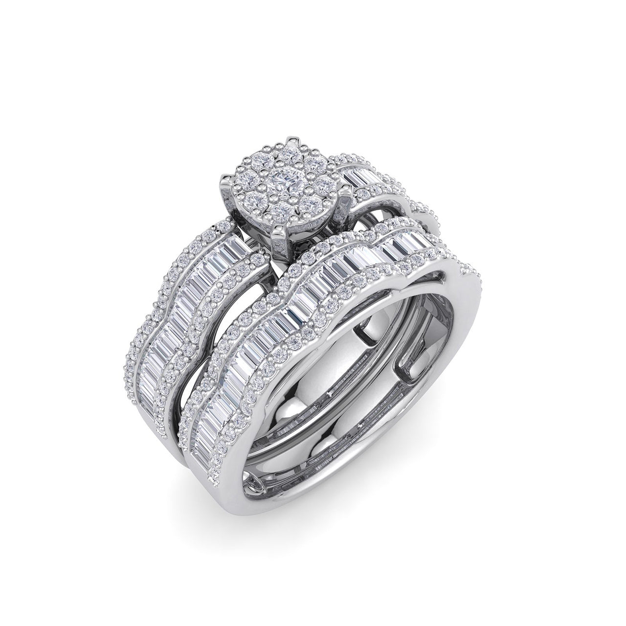 Wave bridal ring set in white gold with white diamonds of 1.17 ct in weight