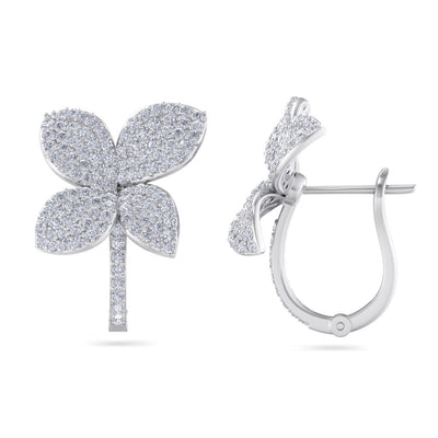 Flower french clip earrings in white gold with white diamonds of 1.41 ct in weight