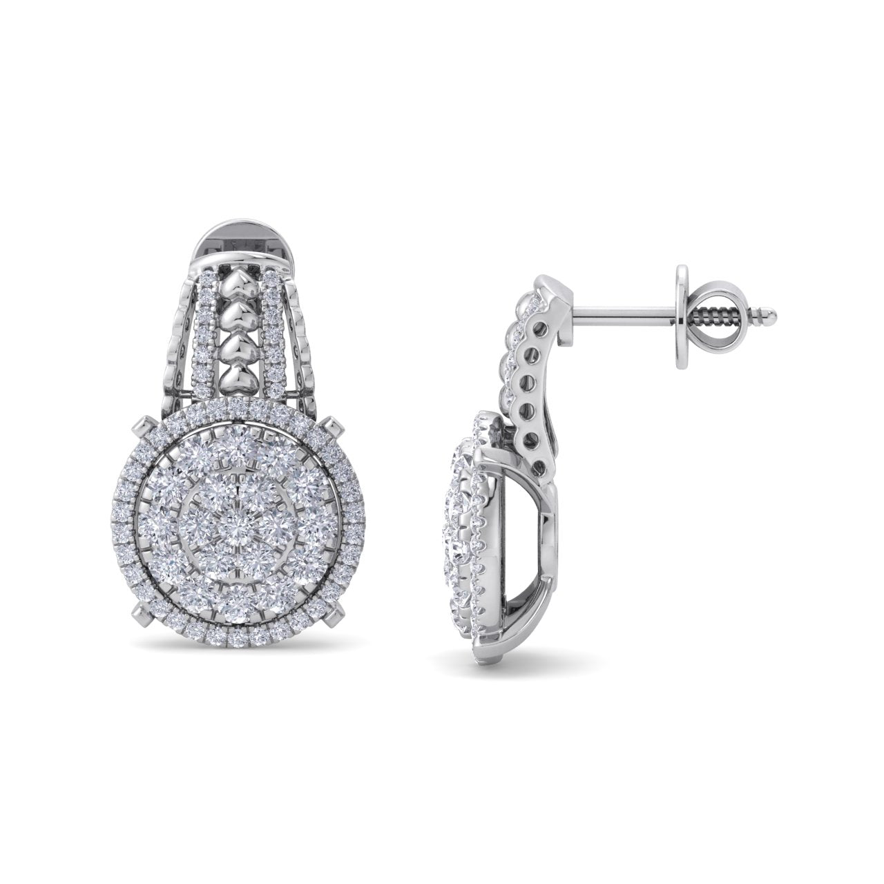 Drop earring with hearts in white gold with white diamonds of 1.39 ct in weight - HER DIAMONDS®