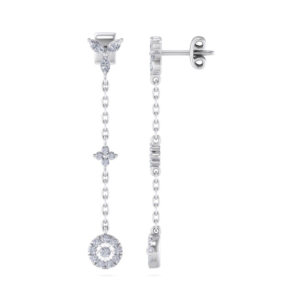 Drop earrings with miracle plate in white gold with white diamonds of 0.47 ct in weight