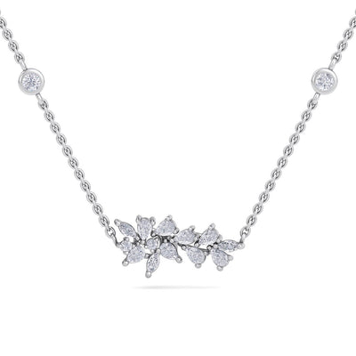 Flower shape necklace in white gold with white diamonds of 0.60 ct in weight - HER DIAMONDS®