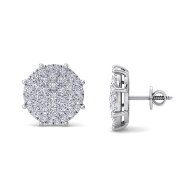 Round earrings with eight-prong in yellow gold with white diamonds of 2.27 ct in weight - HER DIAMONDS®