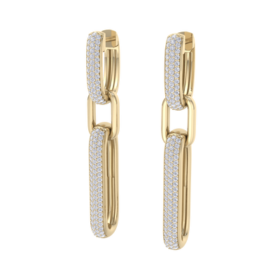 Chunky diamond chain link earrings in yellow gold with white diamonds of 0.87 ct in weight