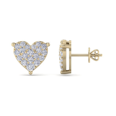 Heart earrings in yellow gold with white diamonds of 1.44 ct in weight