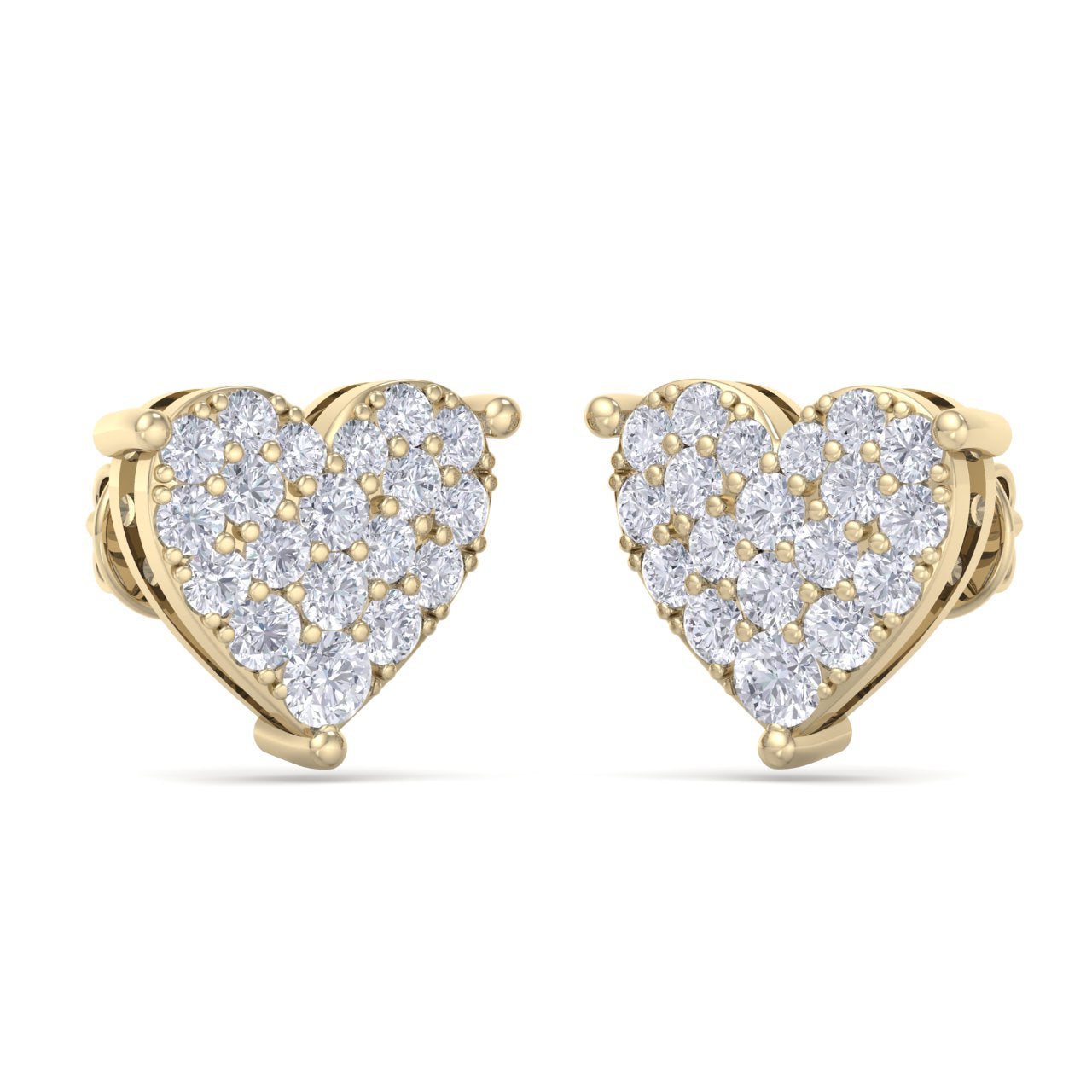 Heart earrings in yellow gold with white diamonds of 1.44 ct in weight