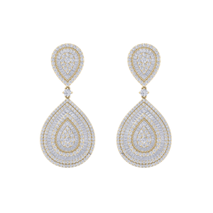 Diamond chandelier earrings in yellow gold with white diamonds of 8.15 ct in weight