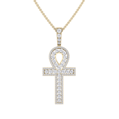 Ankh pendant in yellow gold with white diamonds of 1.77 ct in weight