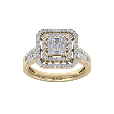 Square cluster engagement ring in yellow gold with white diamonds of 0.68 ct in weight 