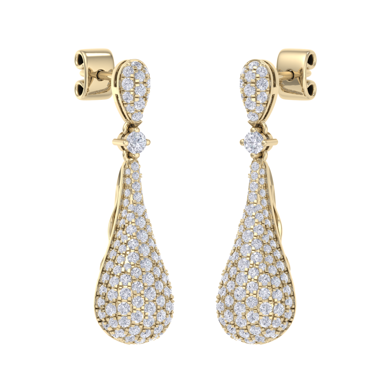 Diamond chandelier earrings in yellow gold with white diamonds of 1.73 ct in weight