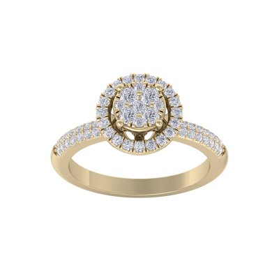Halo Diamond ring in yellow gold with white diamonds of 0.57 ct in weight