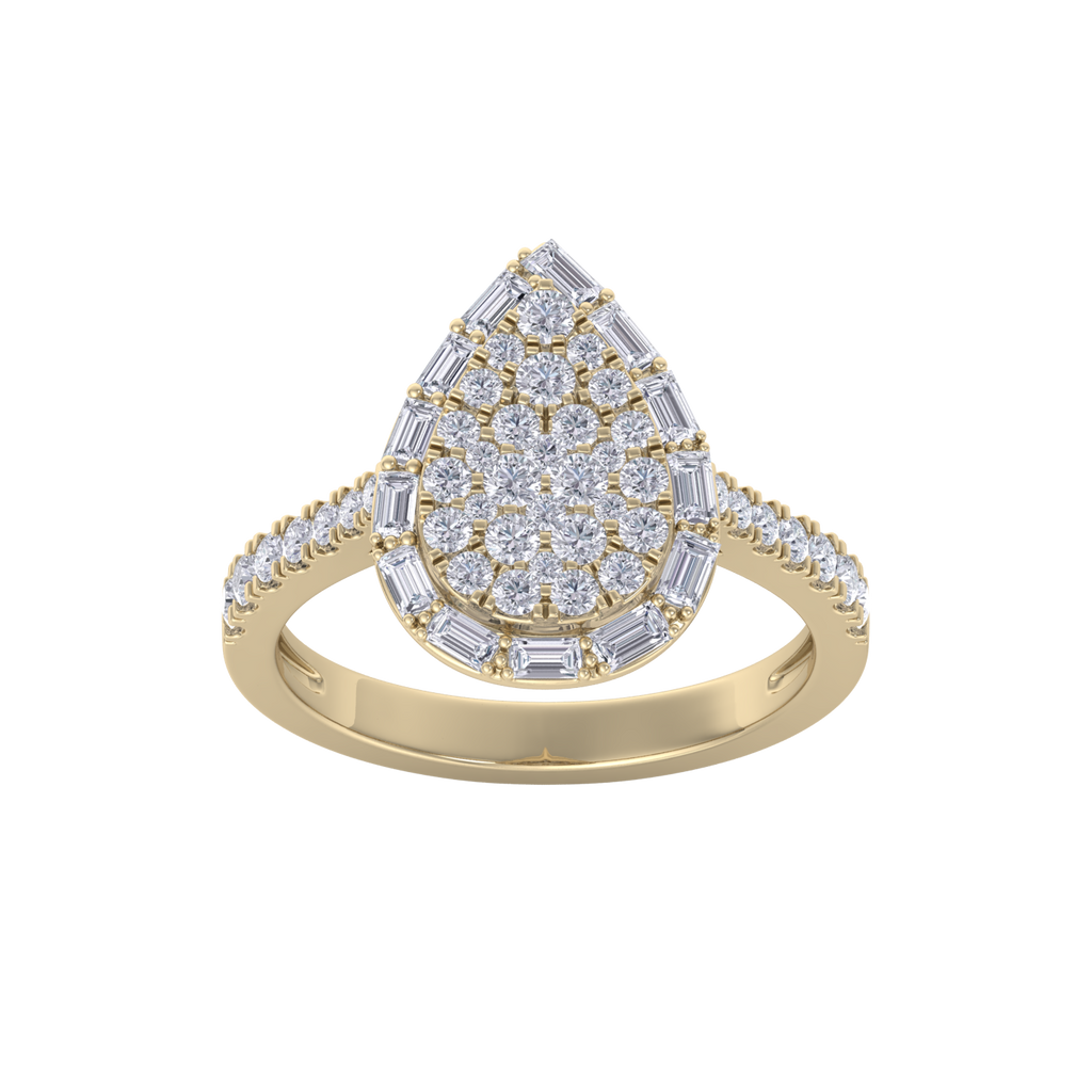 Pear cluster ring in yellow gold with white diamonds of 1.01 ct in weight