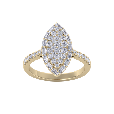 Marquise cluster ring in yellow gold with white diamonds of 1.03 ct in weight