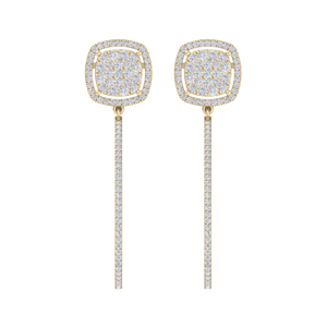 Dangle hoop earrings in yellow gold with white diamonds of 1.30 ct in weight