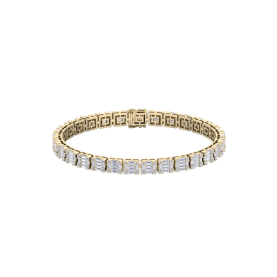 Baguette tennis bracelet in yellow gold with white diamonds of 4.18 ct in weight