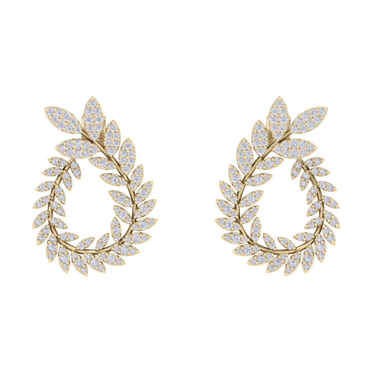 Leaf earrings in yellow gold with white diamonds of 1.91 ct in weight