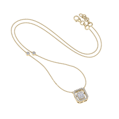 Square necklace in yellow gold with white diamonds of 0.59 ct in weight